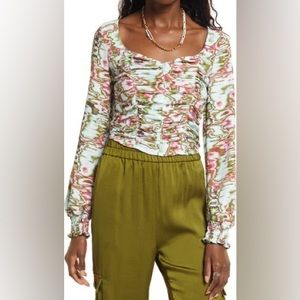 NWT Open Edit Ruched Crop Top Plus 2X Boho Hippie Colorful Nordstrom peasant